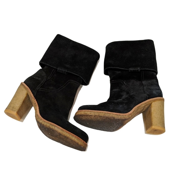 Ugg Josie Sz 7 Heeled Tall Black Suede Cuff Boots - Picture 2 of 8